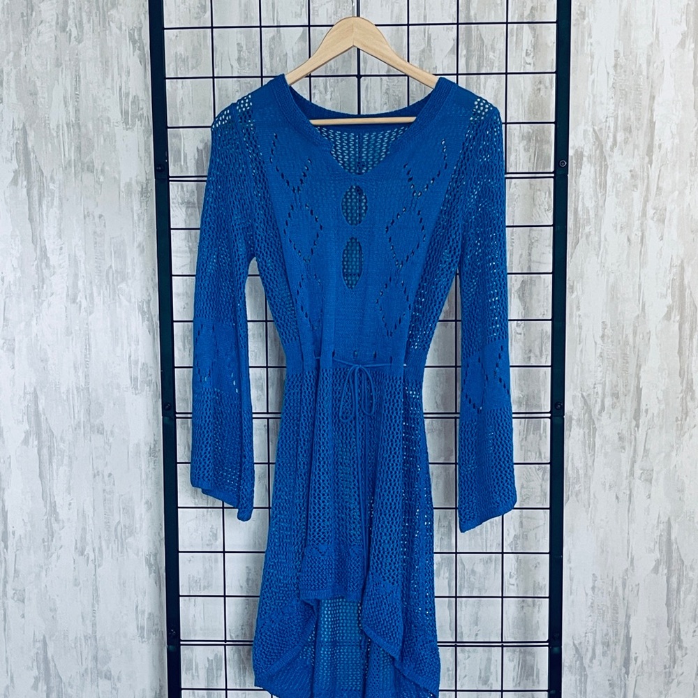 Blue Long Sleeve Bell Sleeve Sundress